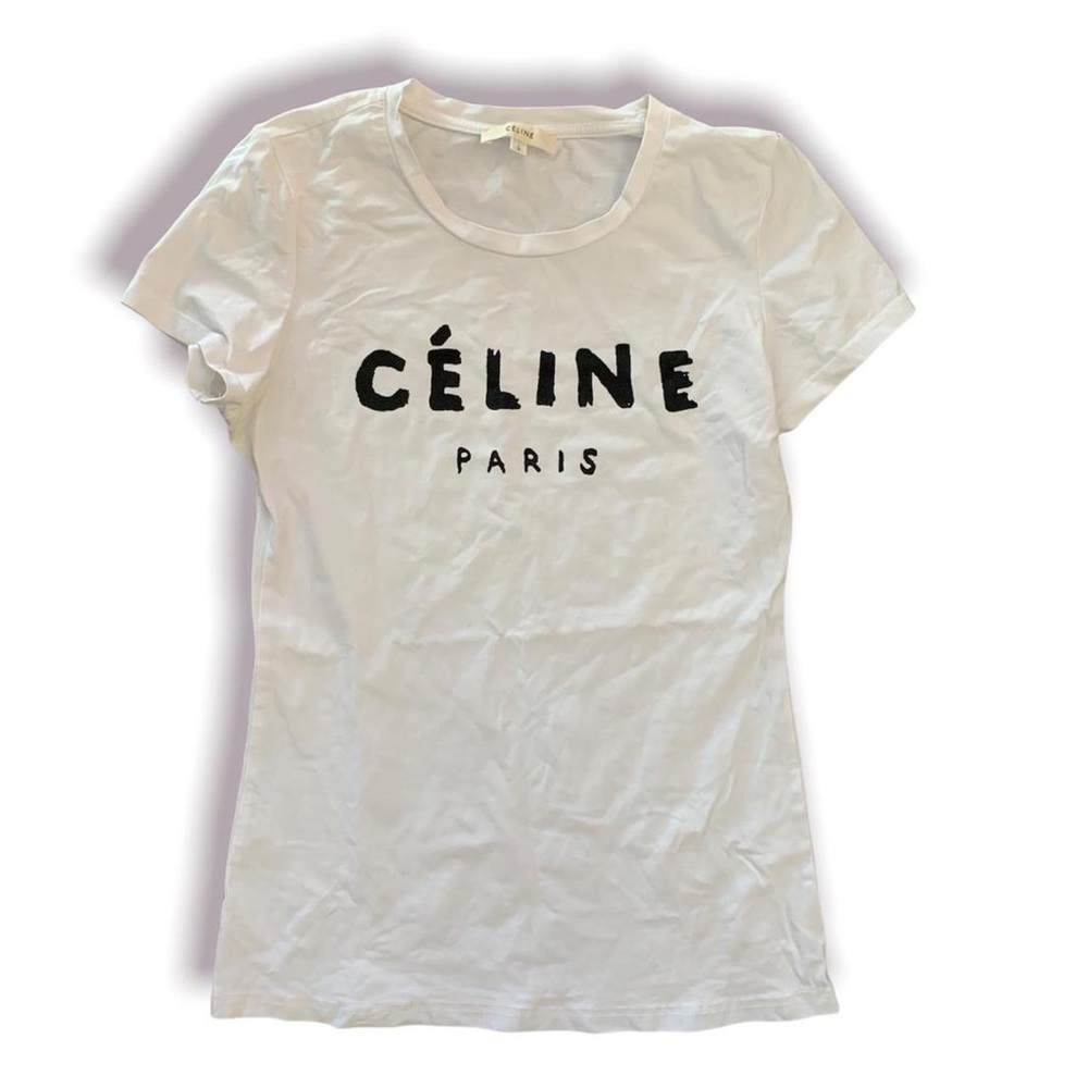 VINTAGE celine roundneck white logo shirt